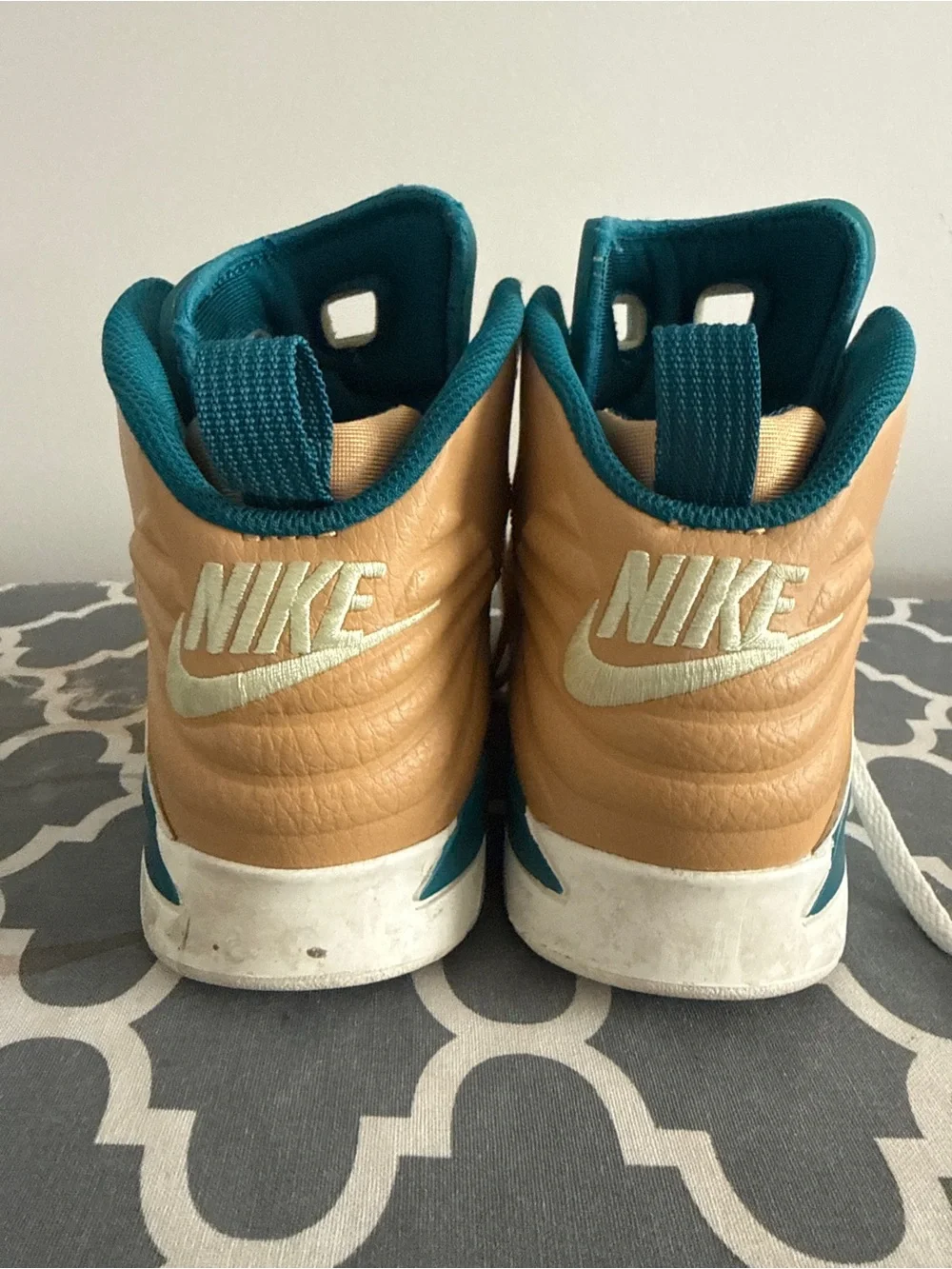 Nike Kids High-Top Sneakers in Tan and Teal
